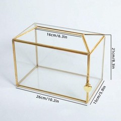 Gold Glass Card Box with Lock 10.2×5.9×8.3 Inches