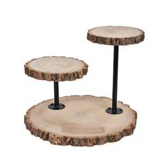 14″ Brown 3 Tier Round Natural Wood DESSERT STAND Wedding Party Events Supplies