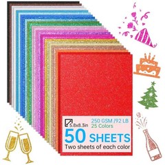50 Sheets in 25 Colors Glitter Cardstock, Standard A5-Size Glossy Cardstock, …