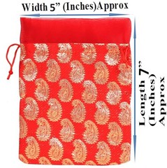 Drawstring Bags Traditional Indian Handcrafted 9×7 inches Paisley (9 Pcs) Red