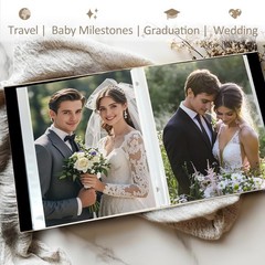 Photo Album 8×10 Clear Pages Pockets Leathe Cover Slip 50 Pockets/1PK, Beige