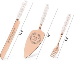 Elegant Rose Gold Cake Cutting Set with Forks & Server – Timeless Wedding Gift