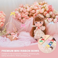 80 Pcs Mini Ribbon Bow 1.8 Inch Mini Fabric Satin Ribbon Light Grey