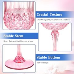 7OZ Plastic Wine Glasses, Disposable Goblets Drinking Glasses Crystal Vintage