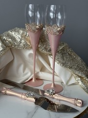 Rose Gold Wedding Champagne Toasting Flutes Cake Cutting Set Cake Knife Server
