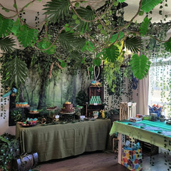 1 Set Vbs 2026 Jungle Party Decoration 10 X 13 Ft Netting with Tropical Rainfore