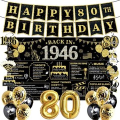 70th Birthday Decorations for Men – Black Gold Party Supplies Set