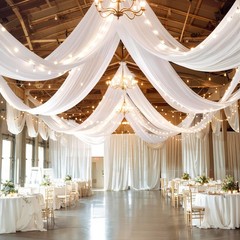 6 Panels White Ceiling Drapes with Lights 60″W x 240″L (Pack of 6),