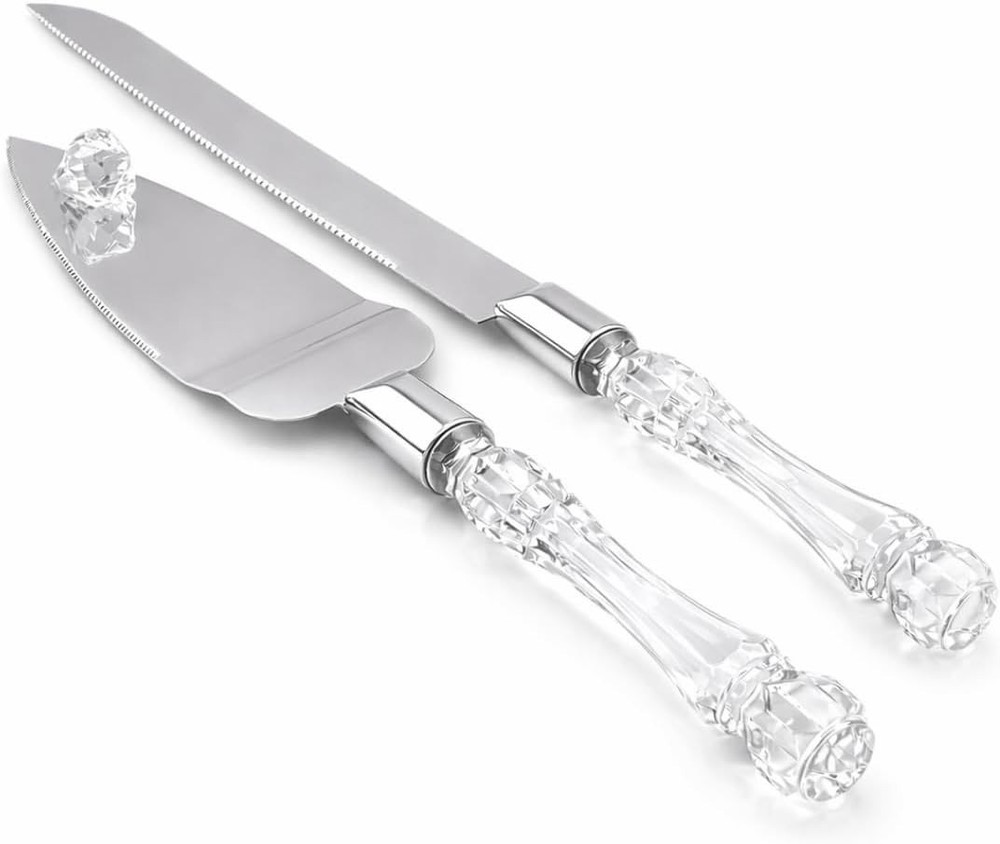 Elegant Cake Knife and Server Set Stainless Steel with Crystal Handle – Perfe…