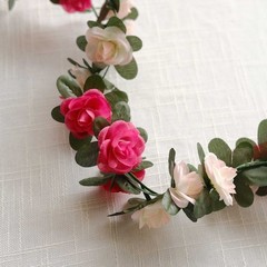 2 BLUSH FUCHSIA 8 ft long Silk Mini Rose Wedding Garland Leaves Bendable Wire