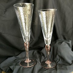 Pair Mega GIANT 40oz/16» Tall CHAMPAGNE Toasting FLUTES Clear Crystal/Pink Stem