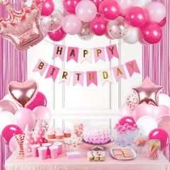 Hot Pink Birthday Decorations for Women with White Hot Light Pink Balloons Ba…