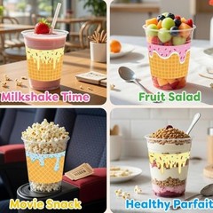 Jingmore Set 12oz Clear Ice Cream Party Cup Disposable Plastic Dessert 48