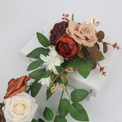 Set of 6 Burnt Orange Wedding Aisle Chair Bows with Artificial Flowers