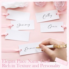 Name Place Cards 50 PCS Table Setting Blank Satin Ribbon 1.57×3.54 In Pink