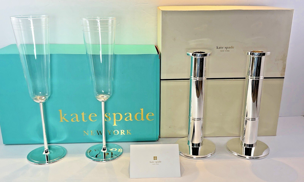 2 Sets Kate Spade x Lenox «Mr.» & «Mrs.» Champagne Glasses Candle Stick Holders