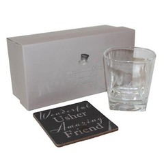 Whisky Glass & Coaster Set – Wedding Day Boxed Thank You Gift – Usher