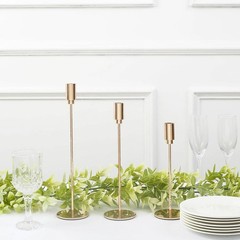 Balsa Circle 3 Gold Metal Candlesticks Stands Taper Candle Holders 13″,