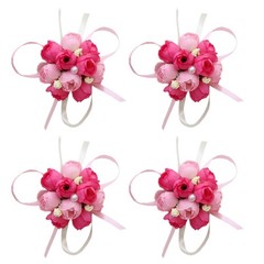 4Pcs Reusable Party Wrist Flower Brooch Rosy Wedding Decoration
