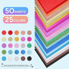 50 Sheets in 25 Colors Glitter Cardstock, Standard A5-Size Glossy Cardstock, …