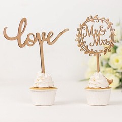 2 Natural Wooden Love and Mr & Mrs Wedding CAKE TOPPERS Party Events Decorations