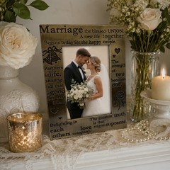 Wedding Photo Frame 4×6 Brushed Brass Engraved Love Quote Hearts Decor Gift NIB
