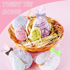 50Pcs Twist Tie Bows 3.15″ Mini Bows Twisty Ties for Treat Bag Light Pink]