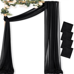 MLMC Black Wedding Arch Draping Fabric 4 Panels 29″ x 20 FT Extra Long Gauze …
