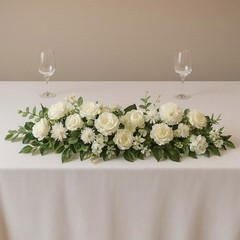 White Artificial Rose Flower Row 100cm – Luxury Wedding Table Centerpiece Floral