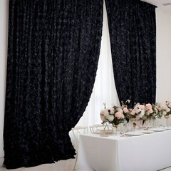 8 ft x 8 ft BLACK Satin Rosette Backdrop CURTAIN Photo Booth Decorations Party