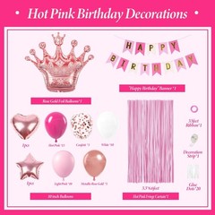 Hot Pink Birthday Decorations for Women with White Hot Light Pink Balloons Ba…