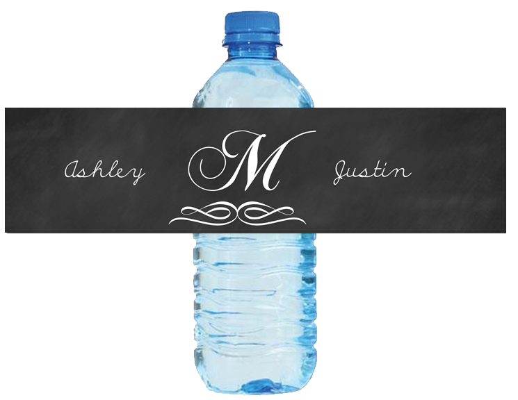 100 Chalkboard Monogram Wedding Birthday Party Water Bottle Labels