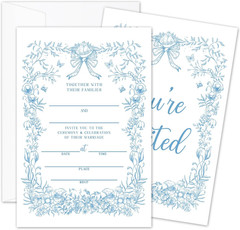 25 PCS Blue Floral Wedding Invitation Cards With Envelopes Mr And Mrs