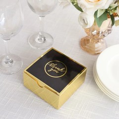 GOLD BLACK 25 Square 4″ x 4″ FAVOR BOXES Thank You Print Gift Holders Events