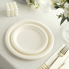 50 Round 9″ White Bagasse Sustainable Dinner Plates Party Tableware Decorations