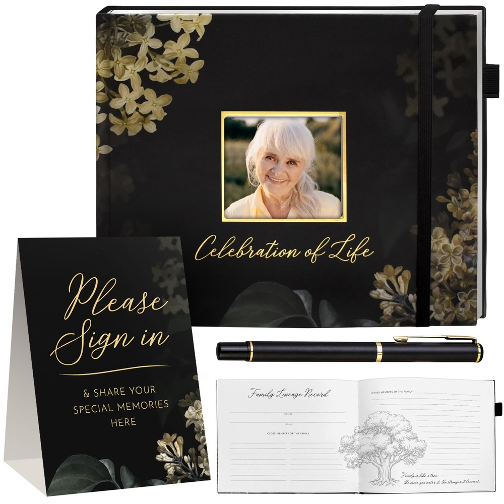 Elegant Black Funeral Guest Book , 10 x 8 Inches 120 Pages for…