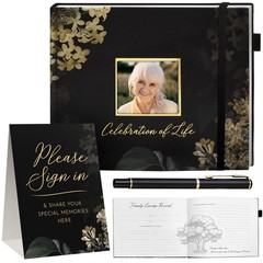 Elegant Black Funeral Guest Book , 10 x 8 Inches 120 Pages for…