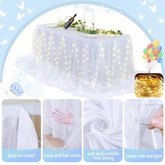 Tulle Tutu Table Skirt for Rectangle Tables or 17ft, 203IN(L) X30in(H) White