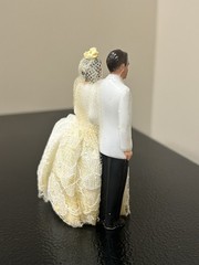 Vintage 1950’s 60s Wedding Cake Bride and Groom Topper Brown Hair