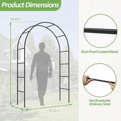 95″ Metal Garden Arch Trellis for Climbing Plants Outdoor Arbors Wedding Arch US
