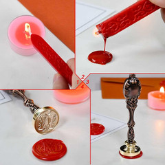 Wax Seal Stamp Kit Letter A Initial Brass Stamp with Red Wax Candle Gift Box