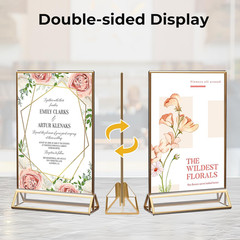14 Pack Acrylic Sign Holder 4X6 Gold Frames, Wedding Table Number Holders Double