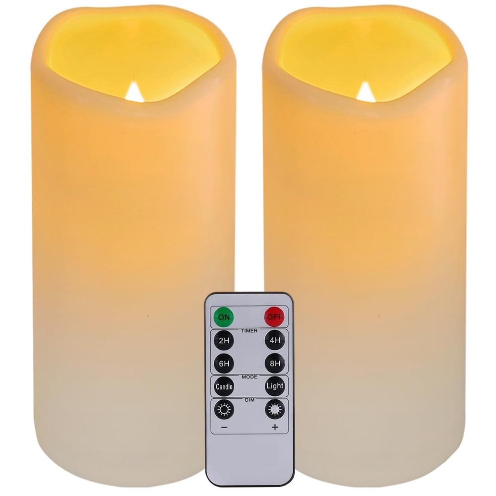 xiangpeng Flickering Flameless LED Candles with 10-Key 2pcs, Ivory Plasitc