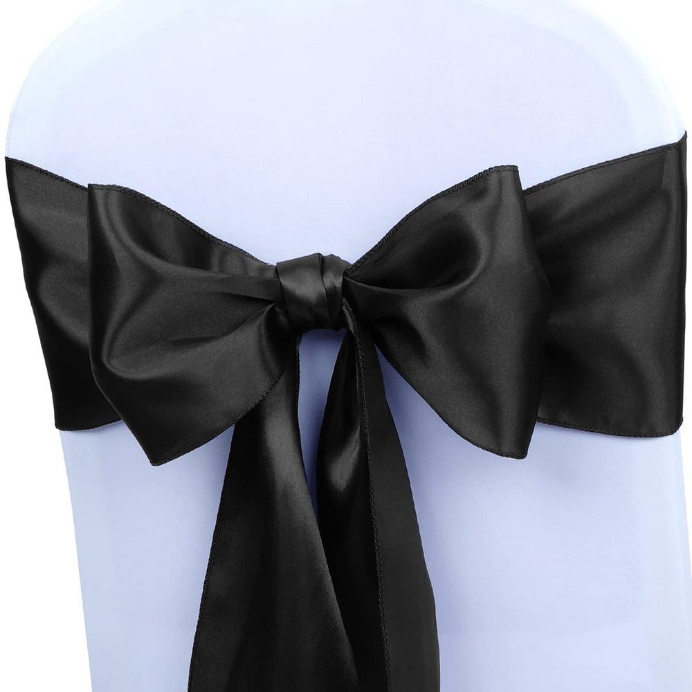 Chair Sashes 10 Pcs, Satin Ribbon Bows For Banquet Birthday Events, Black