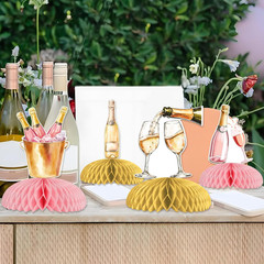 Champagne Table Honeycomb Centerpieces, 8Pcs Pink and Gold Champagne Party Decor