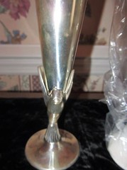 PAIR OF DOVE TOASTING GOBLETS; SILVERPLATE 9.5″; BRASS ART WARE, INDIA