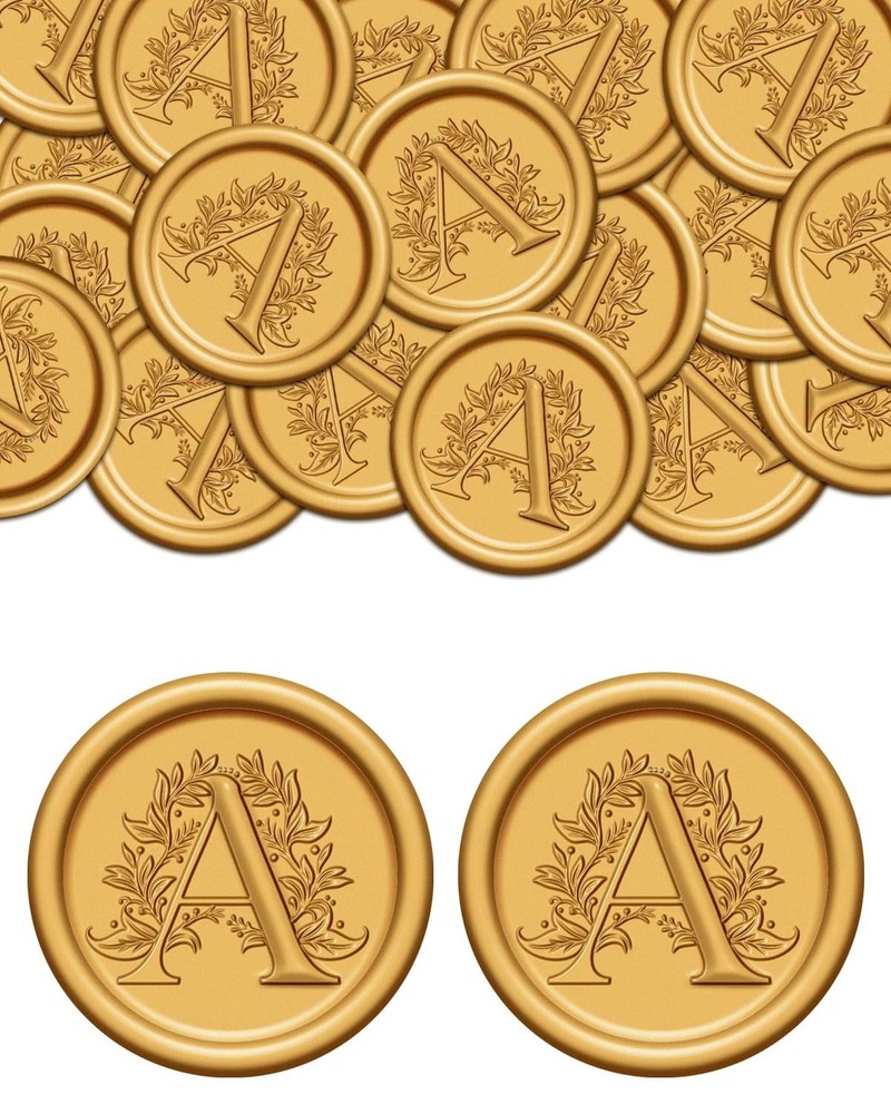 Wax Seal Stickers A, 50Pcs Gold Wax Seal Stickers Self Adhesive Letter Wax St…