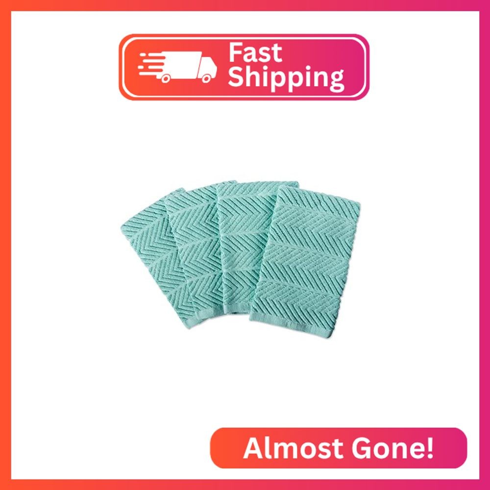 DII Luxury Barmop Collection Chevron Dishtowel Set, Aqua, 16×19, 4 Piece