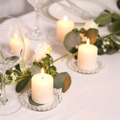 6 Clear Glass Pillar Candle Holder Plates Beaded Rims Party Events Supplies