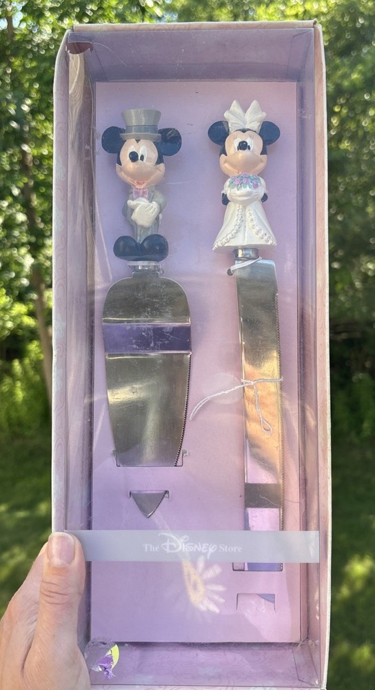 Vintage Disney Store Mickey & Minnie Mouse Wedding Cake Server & Knife Set